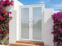 Porte chinoise moderne à double battant avec grilles décoratives, verre trempé, acier inoxydable, étanche et à rupture de pont thermique pour jardin et patio