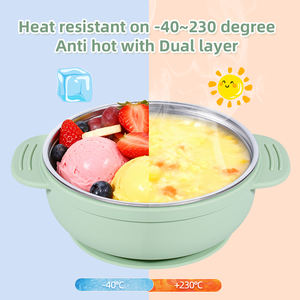 실리콘 흡입 식기와 아이 이중 벽 스테인레스 스틸 절연 그릇 식기 열 방지 인쇄 패턴 아기 그릇 - Product Image 5