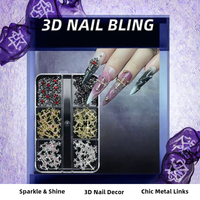 Décorations d'ongles DIY les plus populaires avec des chaînes en métal 3D punk croix or et argent et des strass, accessoires pour la manucure