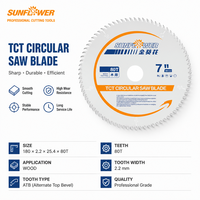 Lame de scie circulaire ATB TCT 7'' à pointe en carbure, disque de coupe pour une coupe lisse du bois dur, du bois tendre, des meubles et du travail du bois
