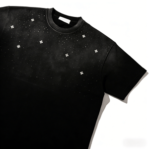 T-shirts décontractés surdimensionnés à col pour hommes, motif uni, délavage acide, 100 % coton tricoté 240g, respirant - Product Image 2