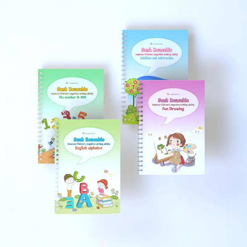 Set di libri riutilizzabili quaderno per bambini con stampa a mano per bambini