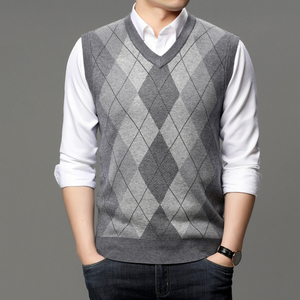 Nuevo estilo invierno rombo cuello en V hombres Cachemira <span class=keywords><strong>Chaleco</strong></span> de punto - Product Image 6