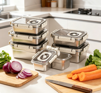 Conteneur de stockage alimentaire en acier inoxydable 304 de qualité alimentaire avec couvercle en plastique, grande capacité, portable, pour le camping et la cuisine