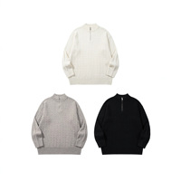 Pull à col montant style Old Money pour homme, tricoté, avec fermeture éclair, couleur unie, automne-hiver, décontracté, pour affaires, mélange polyester et laine