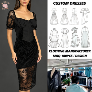 Robe Midi Noire à Manches Courtes Bouffantes, Col Cœur, Corset en Dentelle, Robe Moulante pour Soirée et Fête - Product Image 1
