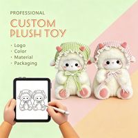 Vente en gros OEM Personnalisé Mouton en peluche blanc moelleux avec bonnet et nœud mignons pour commande en gros