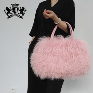 Borsa da Donna alla Moda in <span class=keywords><strong>Pelliccia</strong></span> di Agnello Mongolo <span class=keywords><strong>Nera</strong></span>, Vendita Diretta dalla Fabbrica - Product Image 2