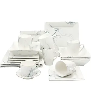 Marbre 16 pièces ensembles de dîner en céramique prix de la vaisselle de luxe grès forme carrée assiettes cuisine vaisselle plats