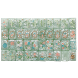 Light Blue Mother of Pearl Acrylic Custom Patterned American Mahjong Set Artwork for Adult <b>Entertainment</b> Casino Gambling - Product Image 1