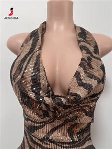 L0868-Ingrosso Elegante Abito Lungo Aderente con Paillettes Leopardate e Scollo a V per Donna, Vestito da Sera per Feste - Product Image 5