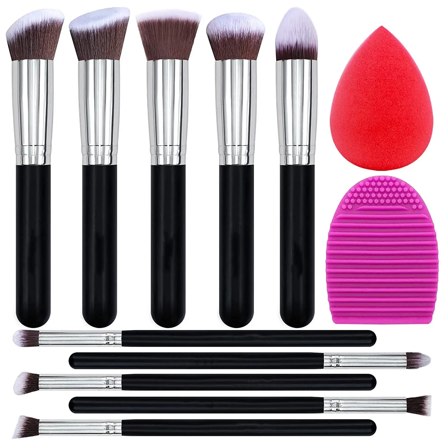 Wholesale Synthetic Hair Makeup Brushes Kabuki Brush Kit with Makeup Sponge and Brush Cleaner