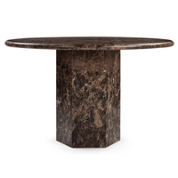 Table à manger en marbre brun Dream Home, plateau circulaire, base hexagonale, veine dorée, pierre naturelle, mobilier de salle à manger