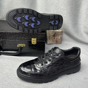 Zapatos de vestir con cordones para hombre, 100% cuero de cocodrilo, color negro, con forro de cuero genuino y suela antideslizante y resistente al desgaste. - Product Image 3