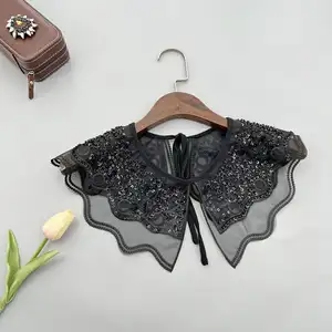 New Arrivals Retro Style Detachable Organza Sequin Embroidered Lace Shawl False Collar Lace Cape