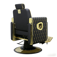 Fauteuil de Barbier Hydraulique Capitonnée Dorée Inclinable Pivotant avec Repose-Pieds Réglable et Base Ronde