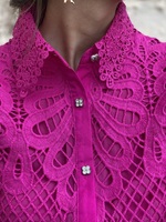 Chemisier et chemise personnalisés pour femmes, cardigan en dentelle à manches courtes, haut en coton, col en dentelle creuse, chemise à manches bulles pour femmes GIMILY