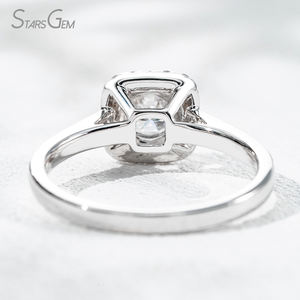 Bague de fiançailles Starsgem en or blanc 18 carats avec halo de diamants de laboratoire taille brillant 0,58 ct 4,48 mm, couleur D, classique, unisexe, 2,68 g - Product Image 4