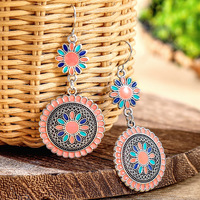 Set Anting Tetes Air Gaya Boho untuk Wanita, Anting Geometris dari Paduan Logam dengan Motif Bunga, Anting Gantung Berwarna Pelangi