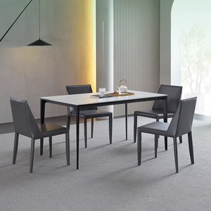 Ensemble de <span class=keywords><strong>table</strong></span> à manger classique 4/6 places, plateau en marbre moderne, pieds en métal et chaise rembourrée en Pu, ensemble <span class=keywords><strong>table</strong></span> à manger - Product Image 2