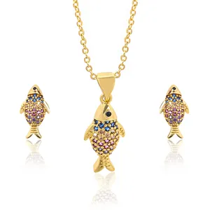 Geometric jewelry unique fish shaped animal Earrings Pendant Necklace mixed color three piece set