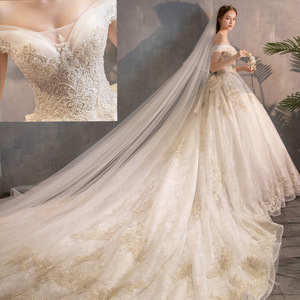 Off-Shoulder Princess Ball Gown Wedding Dress Sweetheart Neckline Long Train Floral Print White Floor-Length Style W37 - Product Image 2