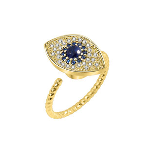 Bague délicate rotative anti-stress œil bleu, ajustable, en cuivre plaqué or avec zircone cubique, pour femme - Product Image 1