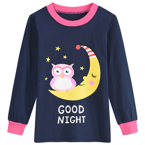Cute moon <strong>owl</strong> print <strong>little</strong> girls <strong>pajamas</strong> kids long sleeve pyjamas set - Product Image 2