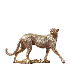 Gold Panther Sculpture Abstract Leopard Statue Wildlife Animal Figurine for table accessories decoration