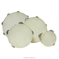 Wholesale 4/6/8/10 Inch Hand Single Row Held Wooden Sublimation Tambourine Drum With Sheepskin for Church Wedding Event