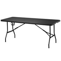 Table pliante noire en rotin, design en osier, HDPE, portable, pour le camping, les pique-niques, les événements en plein air