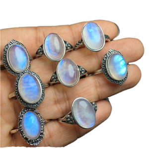 بيع بالجملة خاتم فضي قابل للتعديل أحجار كريمة كريستال طبيعية أحجار كريمة حجر القمر للهدايا مجوهرات أخرى - Product Image 2