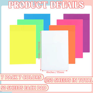 Lot de 7 blocs de notes autocollantes grand format en PET imperméable, 350 feuilles, surface lisse pour une écriture claire, 7 couleurs variées pour l'organisation et la prise de notes - Product Image 2