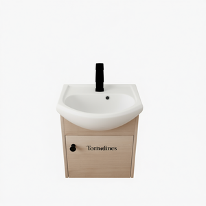 Meuble-lavabo mural Tornalines 18 pouces finition chêne clair avec lavabo en céramique design moderne - Product Image 1