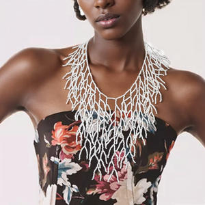 Fashion desain karang pesta Bohemia buatan tangan putih kerah biji manik-manik manik-manik Bib kalung Chunky untuk wanita - Product Image 3