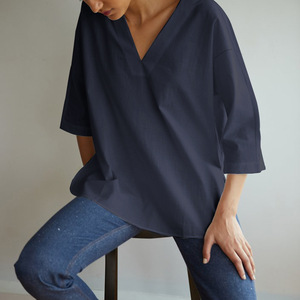 Nuovo stile vendita caldo lino tinta unita Casual moda manica lanterna camicia di <span class=keywords><strong>Tulle</strong></span> donna - Product Image 6