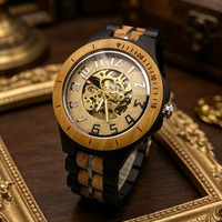 Montre-bracelet en bois mécanique automatique vintage de luxe écologique pour hommes, lumineuse, style squelette, vente en gros