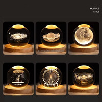 Lampe de chevet LED personnalisée en forme de boule de cristal 3D gravée Planète Lune, USB, pour cadeau, lampe de table d'intérieur