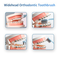 Brosse à dents orthodontique à double tête en forme de U avec gratte-langue à poils souples