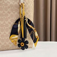 Gantungan Kunci Kulit PU Motif Bunga Matahari Bohemian, Syal Geometris Warna-warni, Liontin Tas, Ornamen Kunci Mobil, Grosir