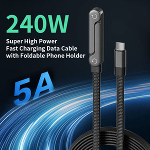 สาย USB C to C 240W 90 องศา °   สายชาร์จแบบถักไนลอนแบนพร้อมขาตั้งโทรศัพท์แบบพับได้ รองรับการชาร์จเร็ว 5A PD 3.1 สำหรับ iPhone 16 Samsung MacBook - Product Image 2
