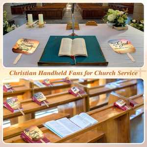 Church Visitor Welcome Gift Church <b>Fans</b> Handheld Christian Paper <b>Fan</b> with Wooden Handle Religious <b>Fans</b> <b>Hand</b> <b>Held</b> Church Supplies - Product Image 5