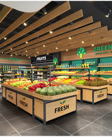 Fabrieksdirecte prijs dubbelzijdige supermarkt houten metalen lichtgewicht vrijstaande schappen winkel fruit groente stands staal