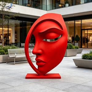 Sculpture de visage abstraite rouge en métal, art de la sculpture, forme irrégulière, objet de collection, décoration - Product Image 3