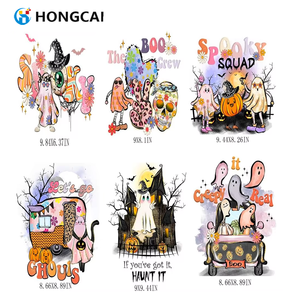 Hongcai Halloween citrouille chauve-souris crâne toile d'araignée autocollants de transfert de chaleur personnalisé haute qualité dtf transferts vinyle de transfert de chaleur - Product Image 3