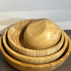 Bol à salade en bois d'acacia rustique fait main avec logo personnalisé, petit bol de service moderne en bois, bols à soupe en bambou - Product Image 5