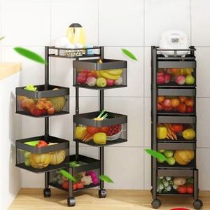 Paniers de rangement rotatifs <span class=keywords><strong>à</strong></span> 5 niveaux étagère de rangement de cuisine Cube organisateur de <span class=keywords><strong>fruits</strong></span> et légumes avec roues empilable en métal pliable - Product Image 6