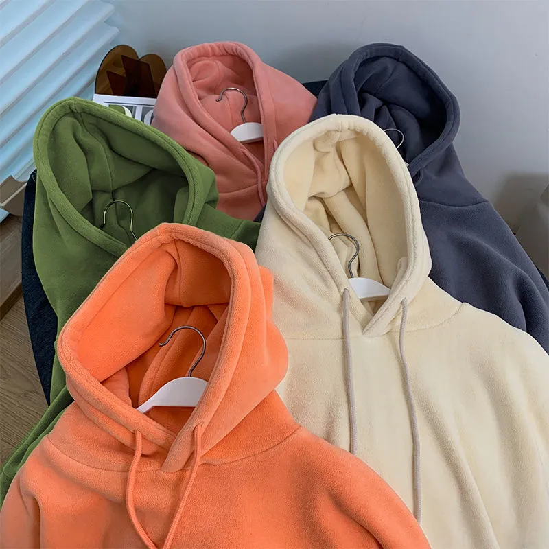 Winter Korean Version Thick Plain Loose Long Sleeve Hooded Orange Double-Sided Shake Grain Cashmere Women Hoodies