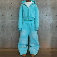 Ensemble survêtement streetwear pour homme, imprimé personnalisé, coupe oversize, épais, délavé à l'acide, avec sweat à capuche zippé et pantalon de survêtement