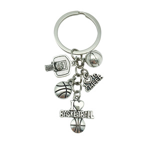 Porte-clés de basket-ball en argent antique, pendentif sportif en alliage de zinc pour cadeau et accessoires DIY - Product Image 1